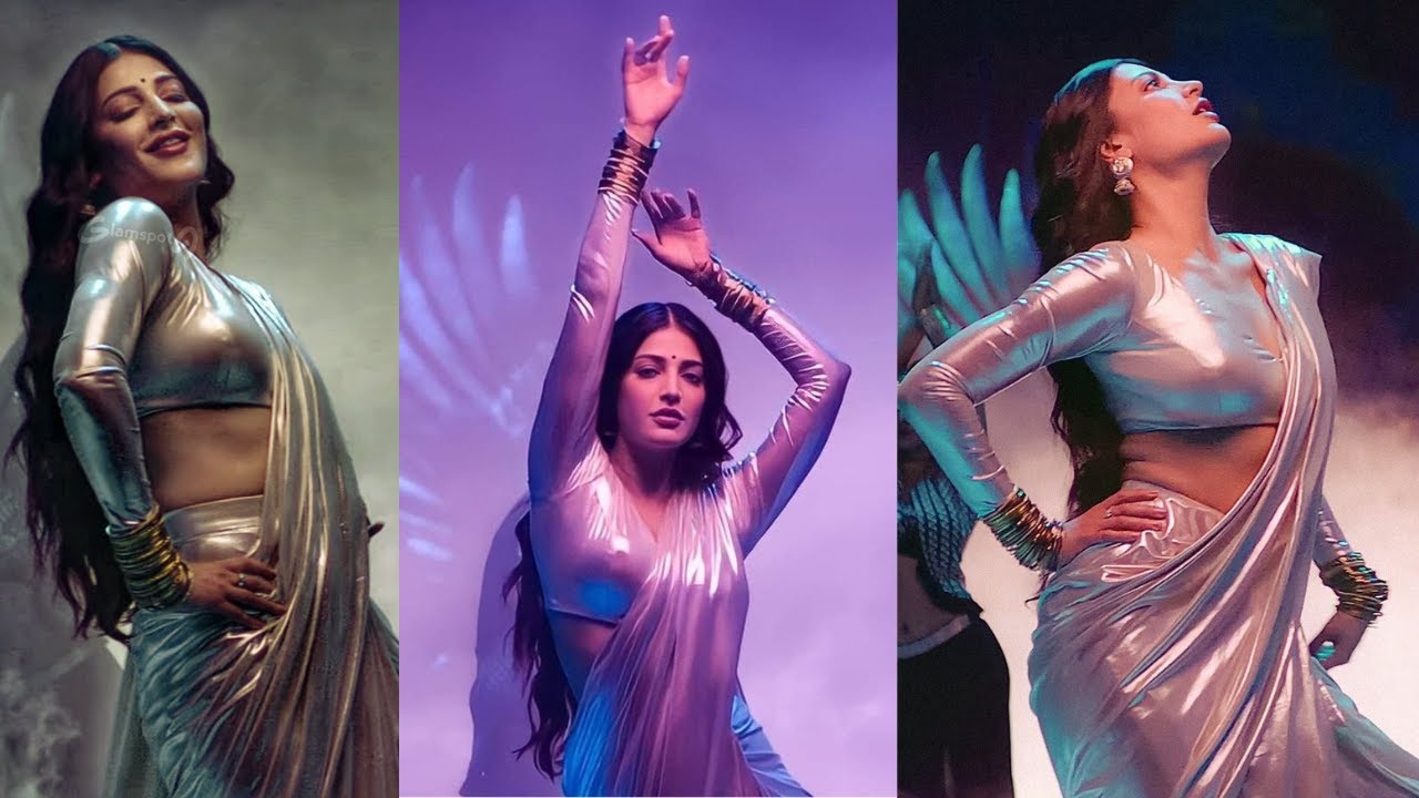 Shruti Hasan | Silver Saree Hot | Vertical Hot Video | Vertical Songs 4K