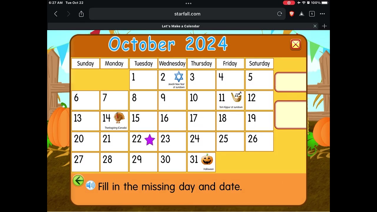 Starfall Daily Calendar - October 22, 2024