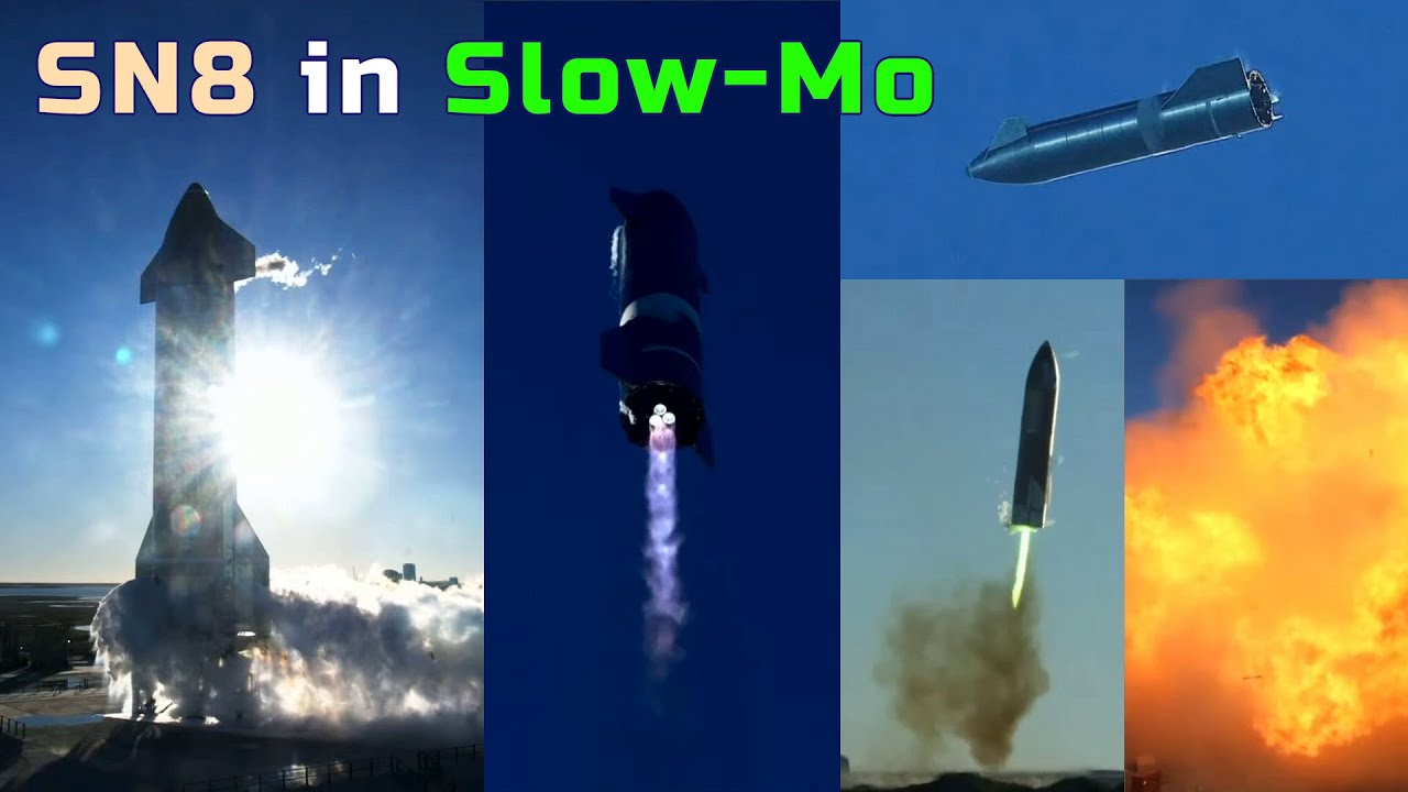 Starship SN8 cams sync'ed + super slow-mo explosion!