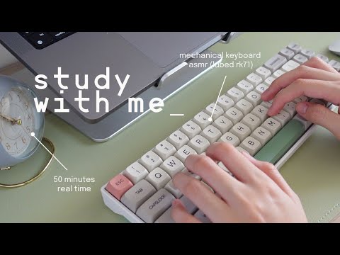study with me 👩🏻‍💻 mechanical keyboard typing asmr (modded rk71) | 50 min real time, no midroll ads