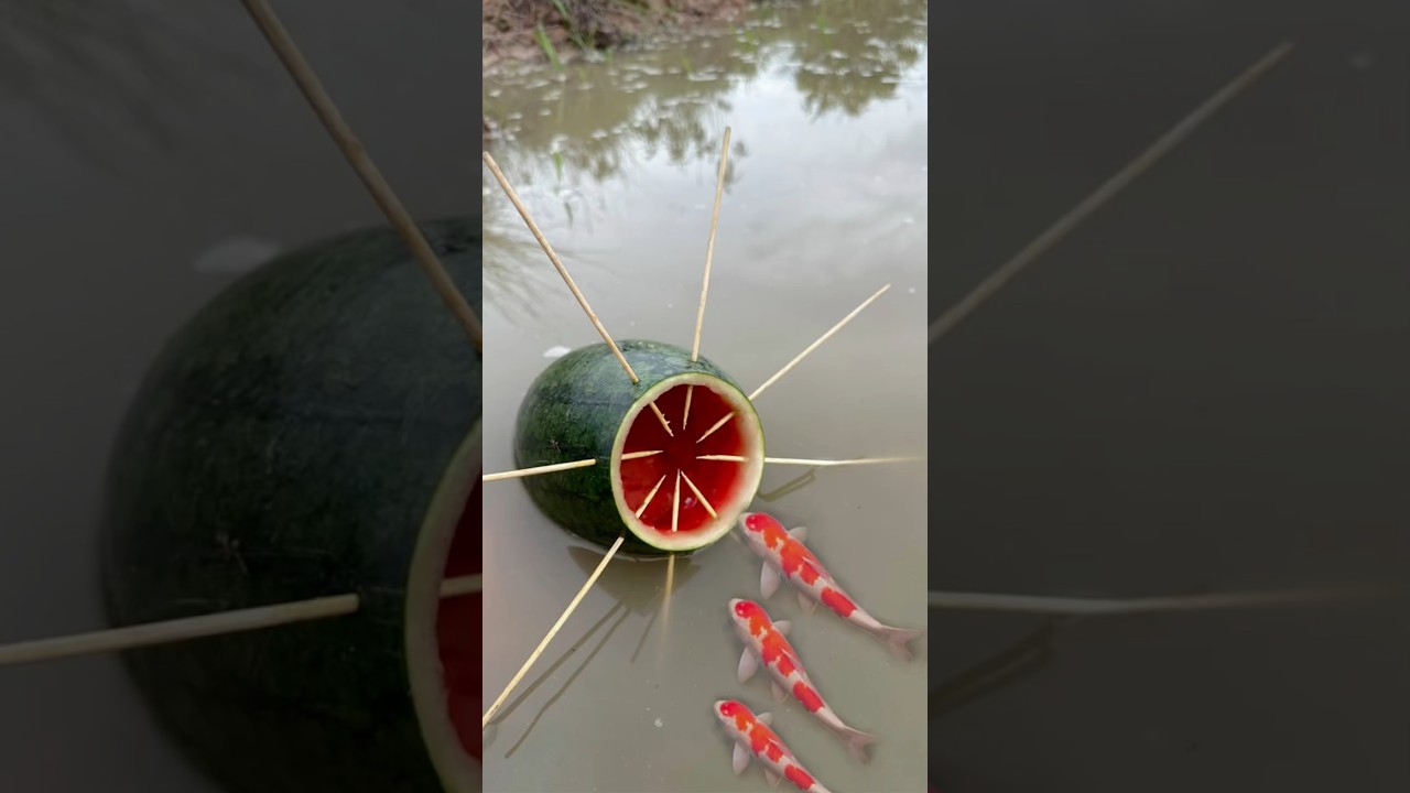Survival Skills: Single mom with watermelon fish trap #survival #camping #bushcraft #fish