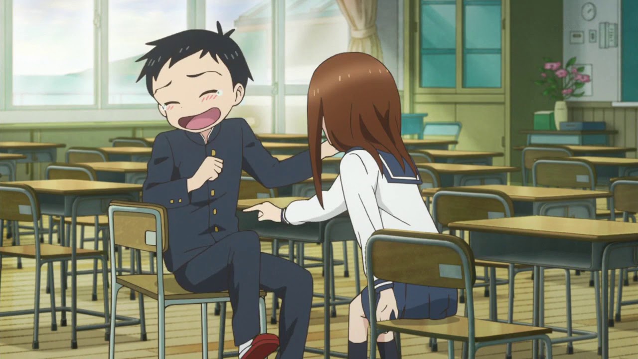 Takagi san tickling Nishikata anime scene