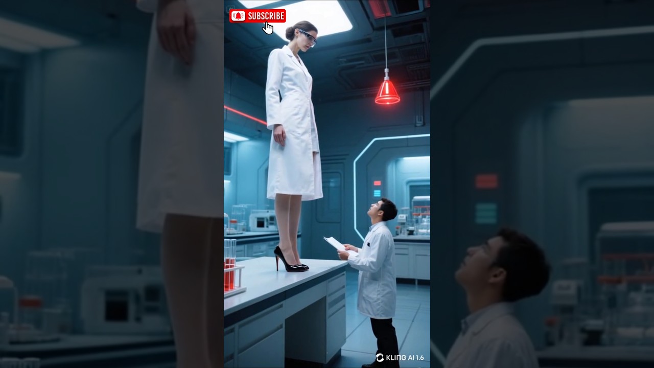 Tall Lab Girl #tallwoman #shorts #tallgirl #giantess #labgirl #laboratory