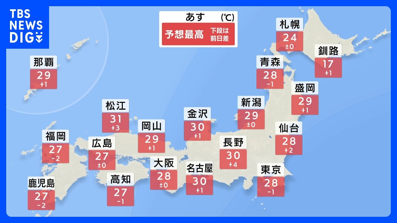 【梅雨入り前の貴重な晴れ間に】沖縄・北海道で雨も、九州～東北は晴れ　暑さも続く　日曜以降、各地で梅雨入りの可能性｜TBS NEWS DIG