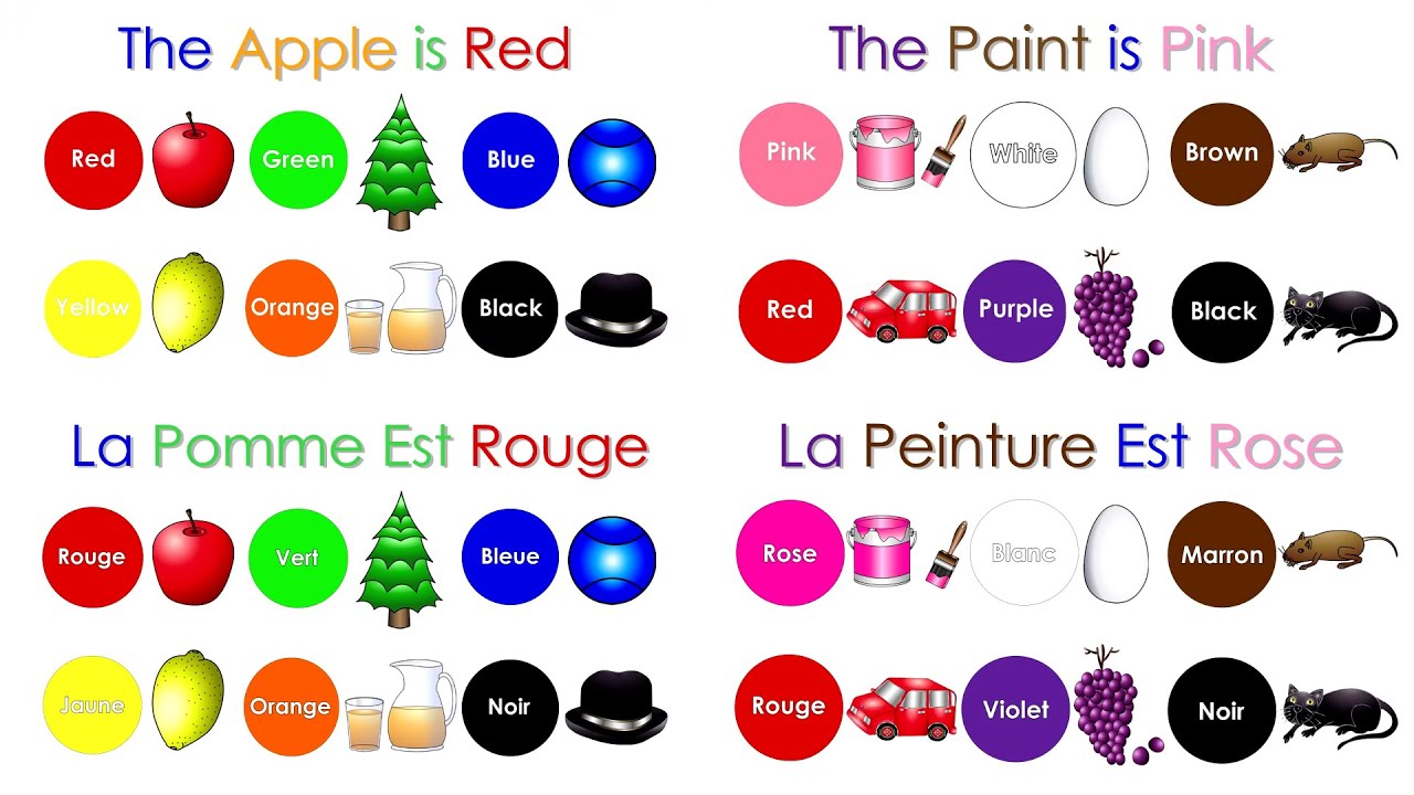 The Apple Is Red English/French Vs The Paint Is Pink English/French