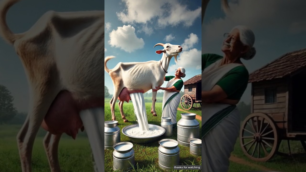 The goat gave grandmother a lot of milk 😭 #goat #animals #grandmother