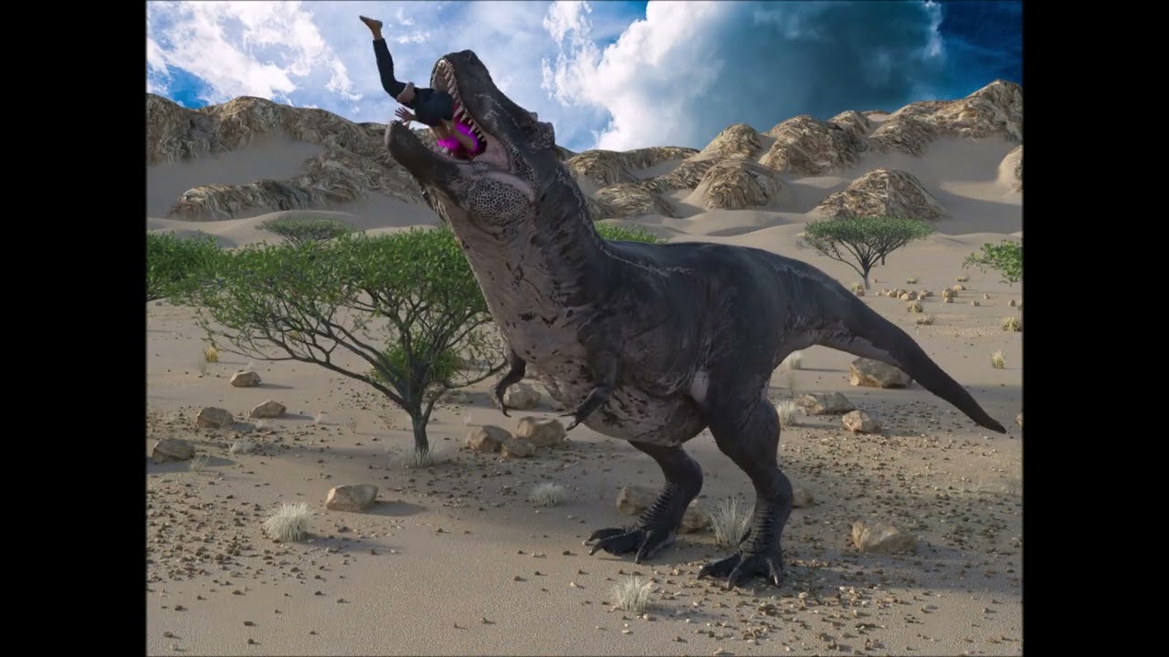 T-Rex grab animation 1A - Barefoot human female Flavia - Wormsign-WerewolfCZ