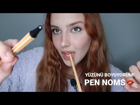 TÜRKÇE ASMR | YÜZÜNÜ BOYUYORUM | PEN NOMS | AĞIZ SESLERİ | MOUTH SOUNDS