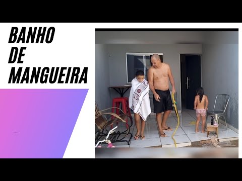 um dia de calor, banho de mangueira