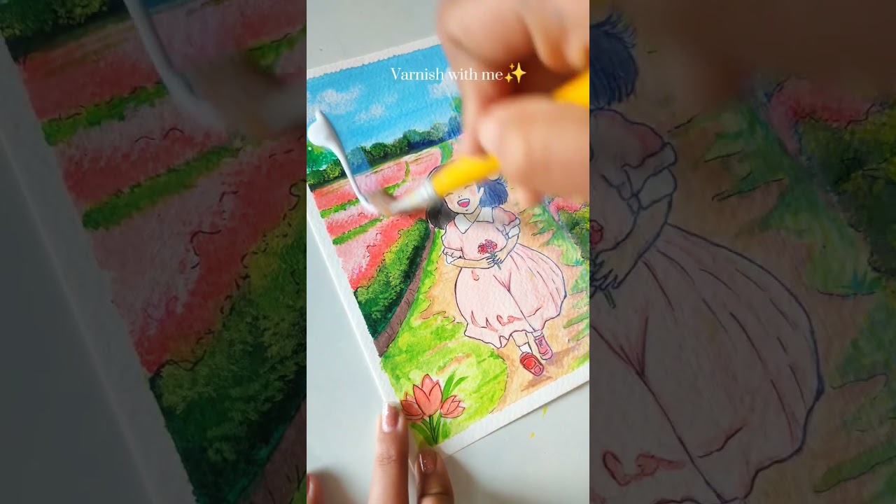 varnishing my painting#viral#art #varnish#artshorts#acrylicpainting#gouache#watercolor#painting#draw