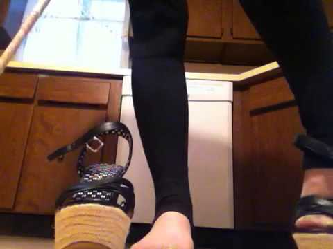 Wife nylon feet in stirrup leggings