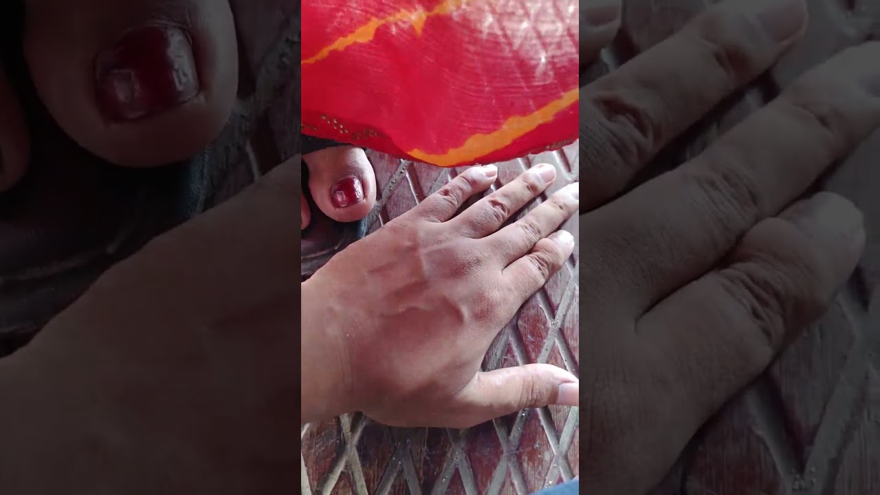 Woman candid hand trample crush 63 #crush with silver payel anklet