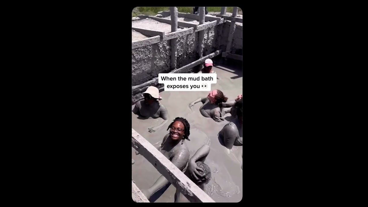 Woman farts in mud bath👀💨