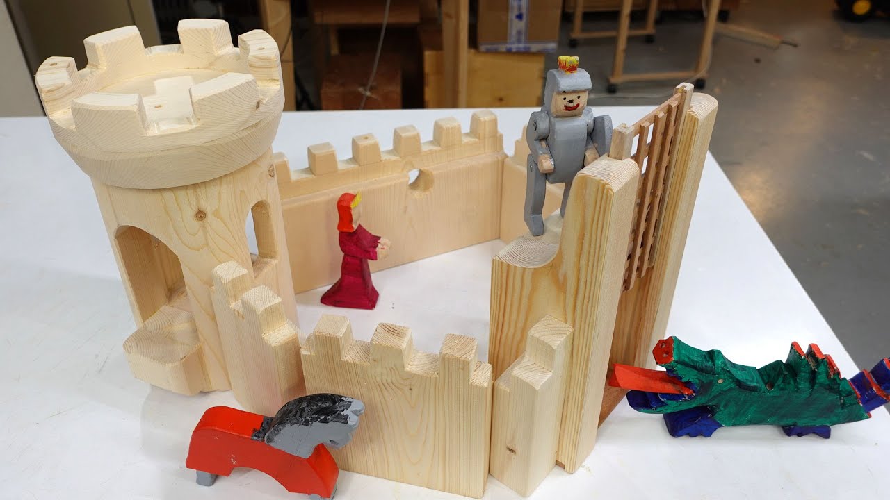 Wooden toy castle set build