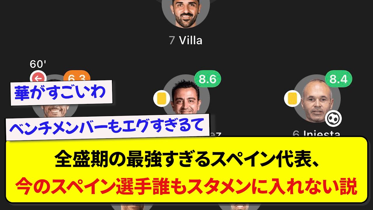 全盛期の最強すぎるスペイン代表、今のスペイン選手誰もスタメンに入れない説www
