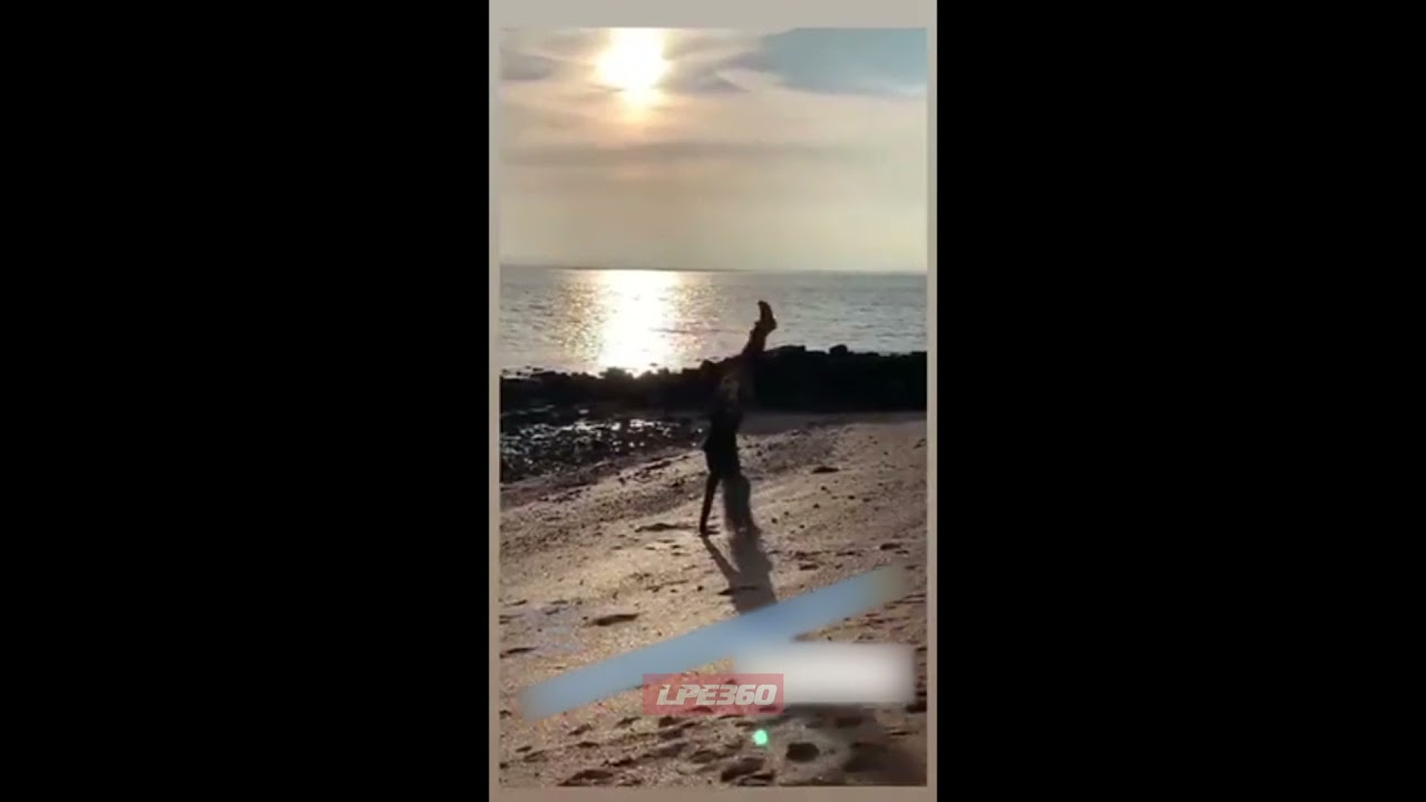 Yoga girl slips when doing handstand